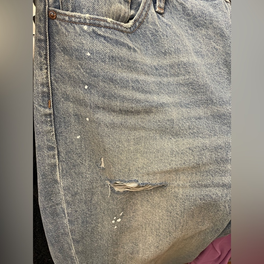 Express 50/50 Rigid Denim Blue Ribcage Straight Leg Jeans - Picture 4 of 6